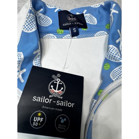 Sailor-Sailor Britt Sleeveless Tennis Top White Tennis Life Blue SZ S UPF 50+ NW - Picture 4 of 12